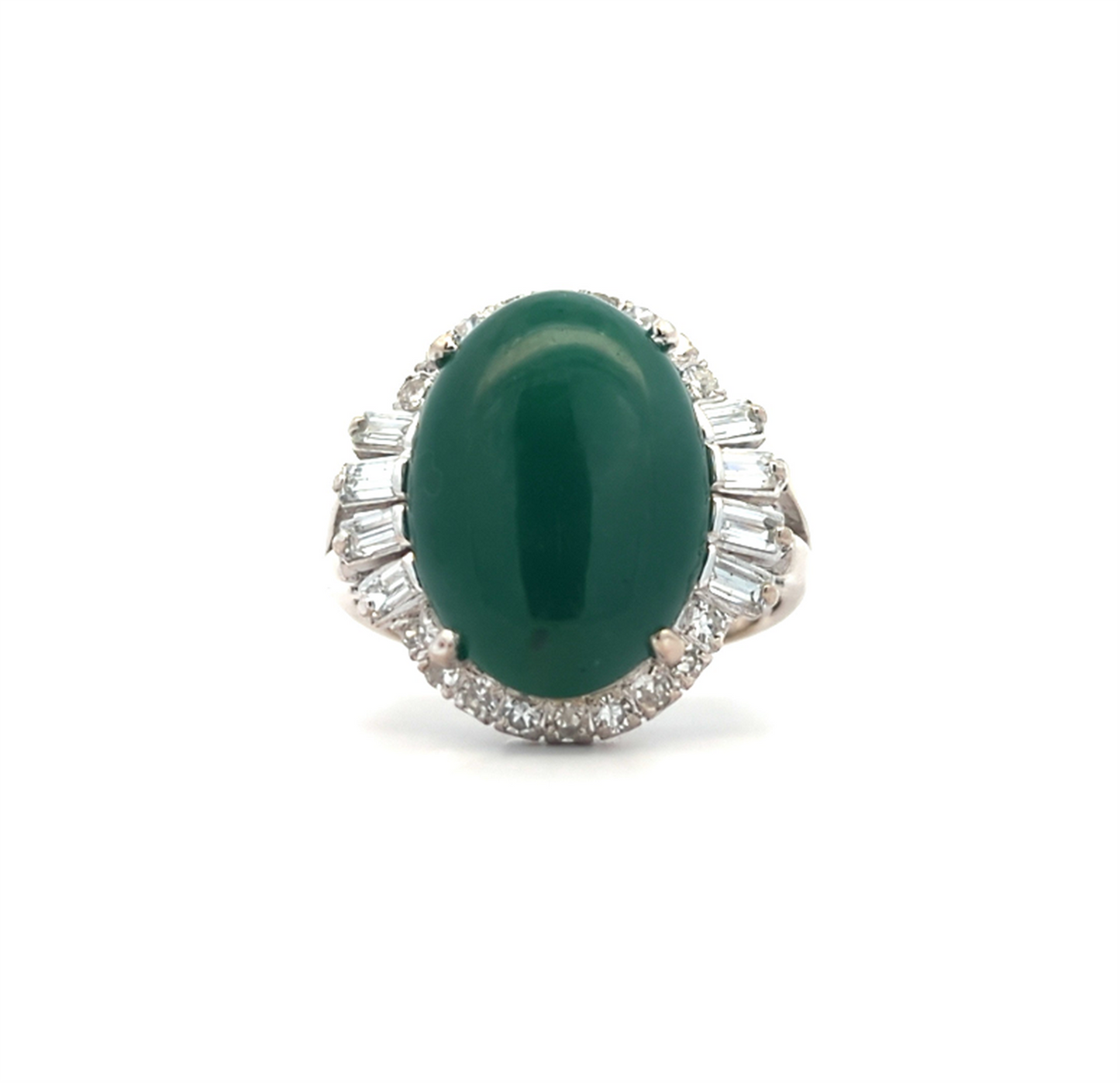 14KT White Gold Jadeite and 0.71ctw Diamond Estate Cocktail Ring