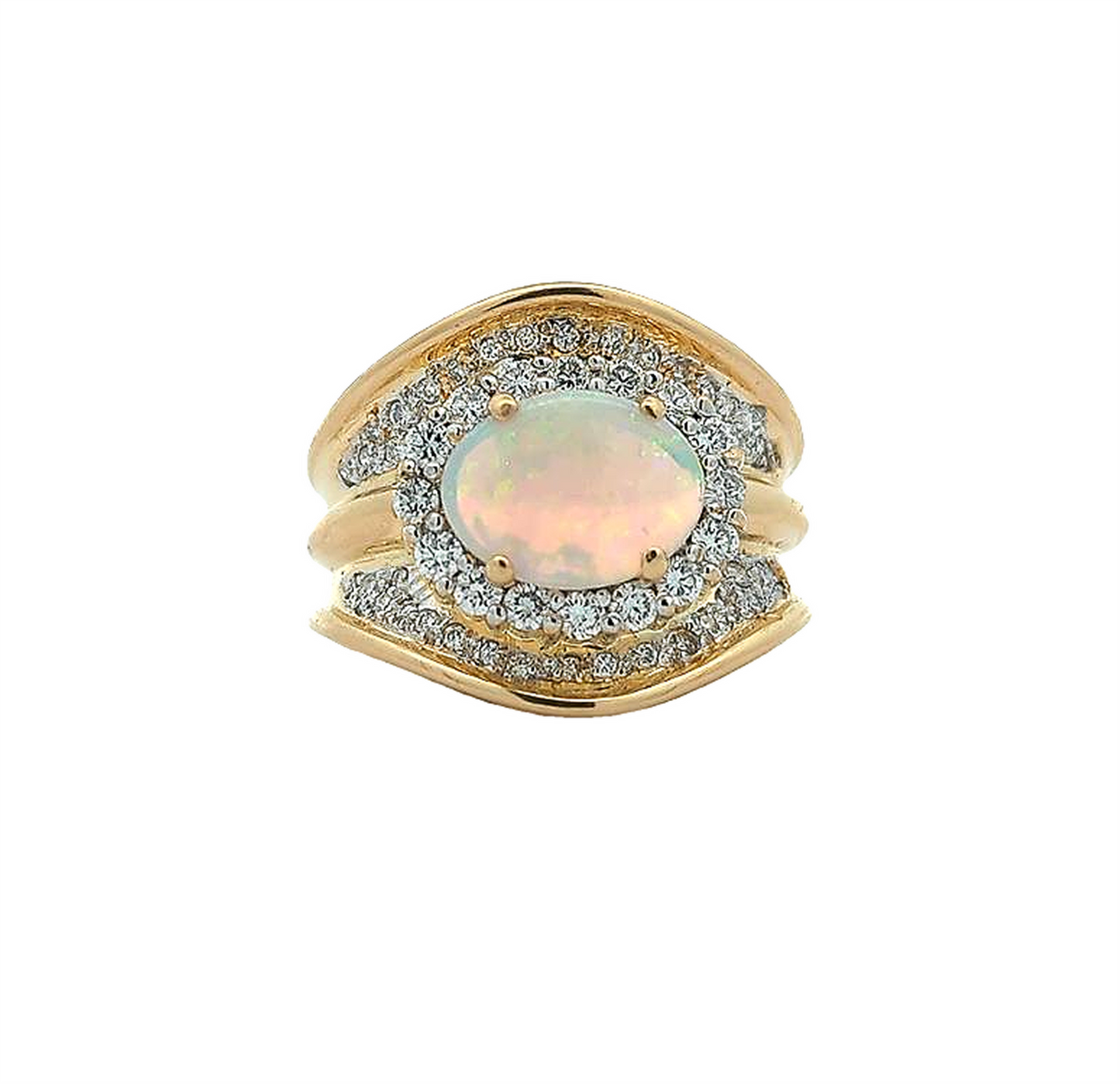 18KT Yellow Gold White Opal and 0.80ctw Diamond Estate Ring