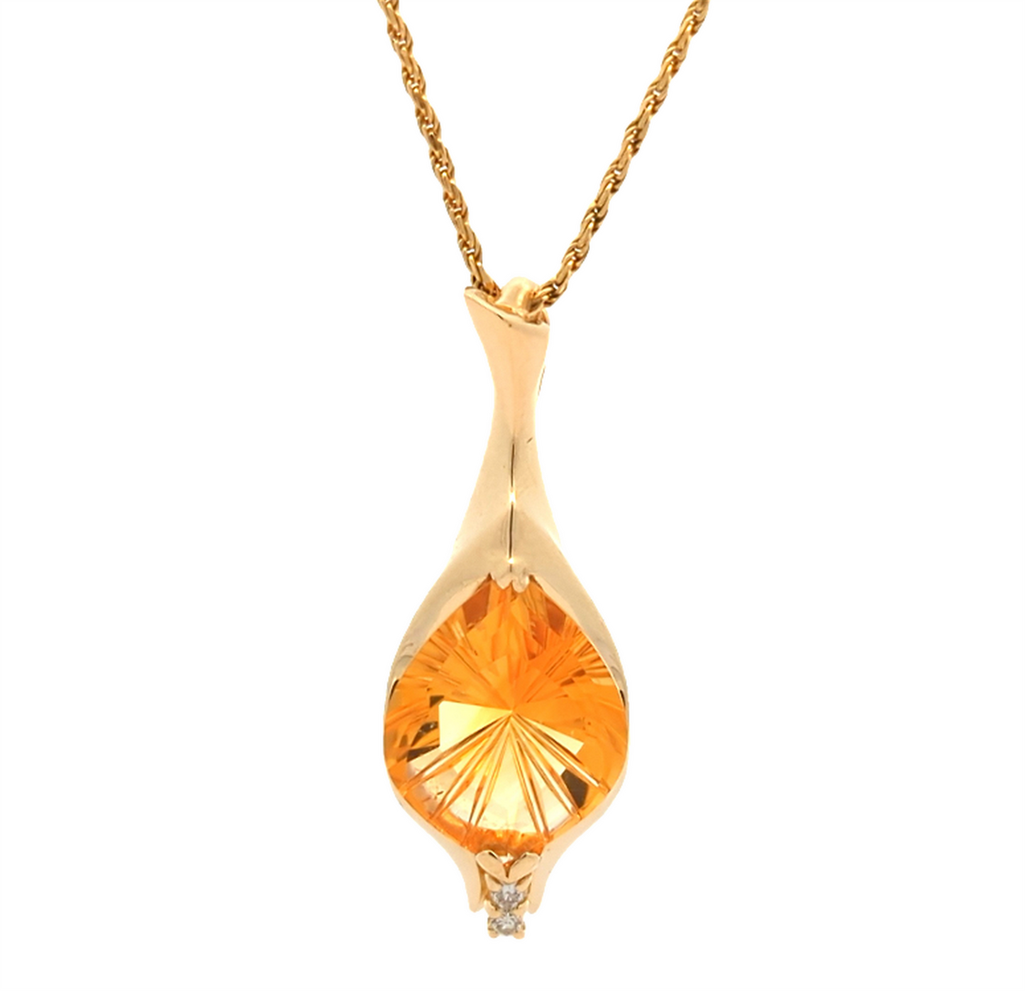 14KT Yellow Gold Natural Citrine and 0.03ctw Diamond 18" Estate Necklace