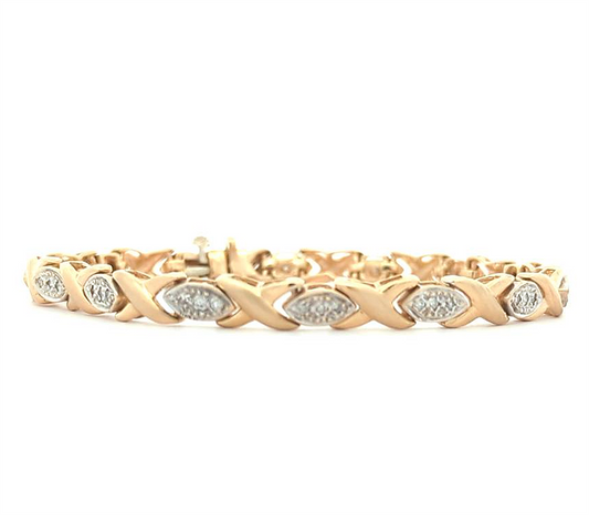 14KT Yellow Gold with Rhodium Plating 0.50ctw Diamond Estate 7" Tennis Bracelet