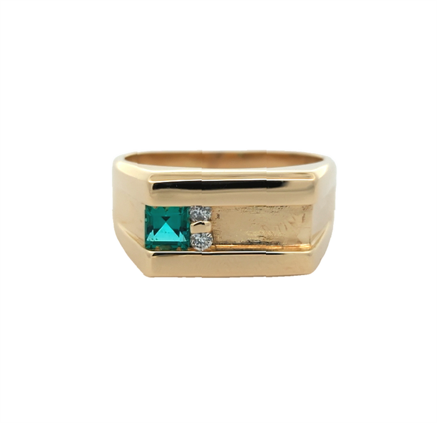 14KT Yellow Gold Lab Grown Emerald and 0.07ctw Diamond Estate Ring