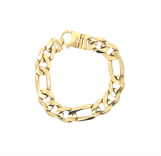 14KT Yellow Gold 9" Figaro Link Estate Bracelet