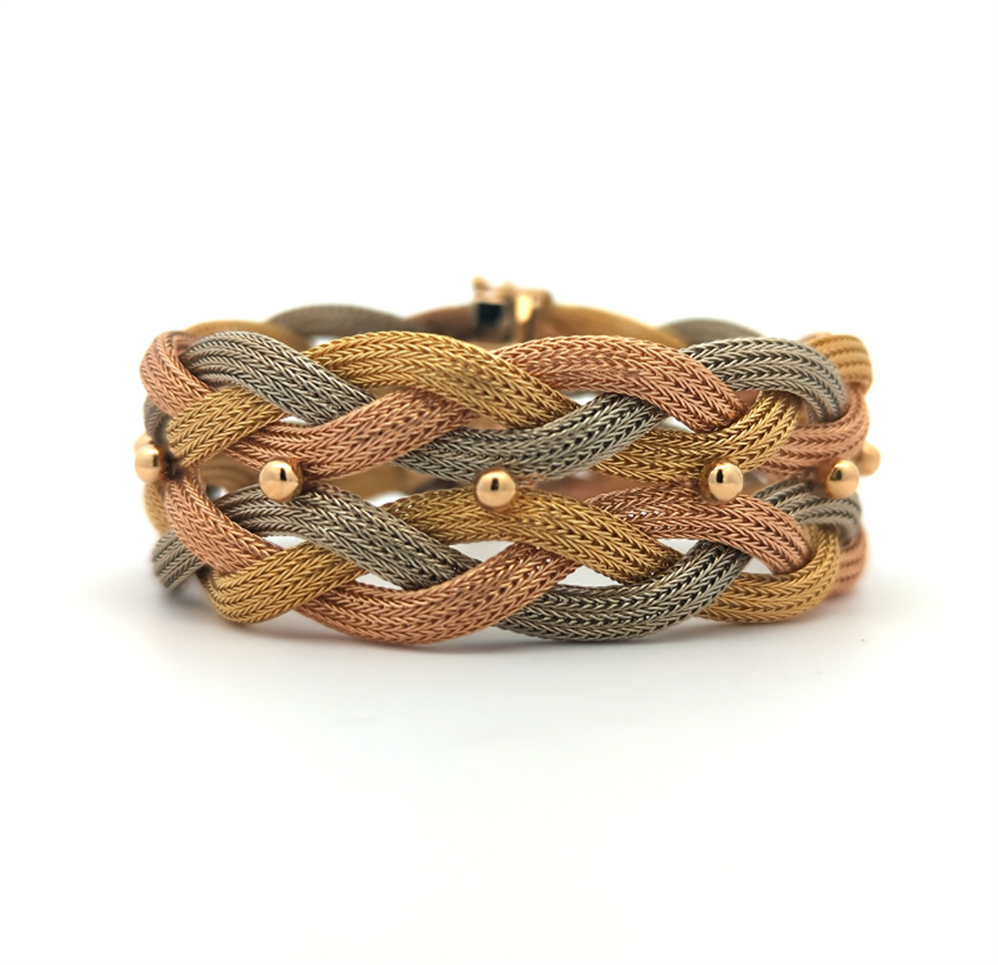 18KT Yellow, White and Rose Gold 7" Estate Woven Design Bracelet