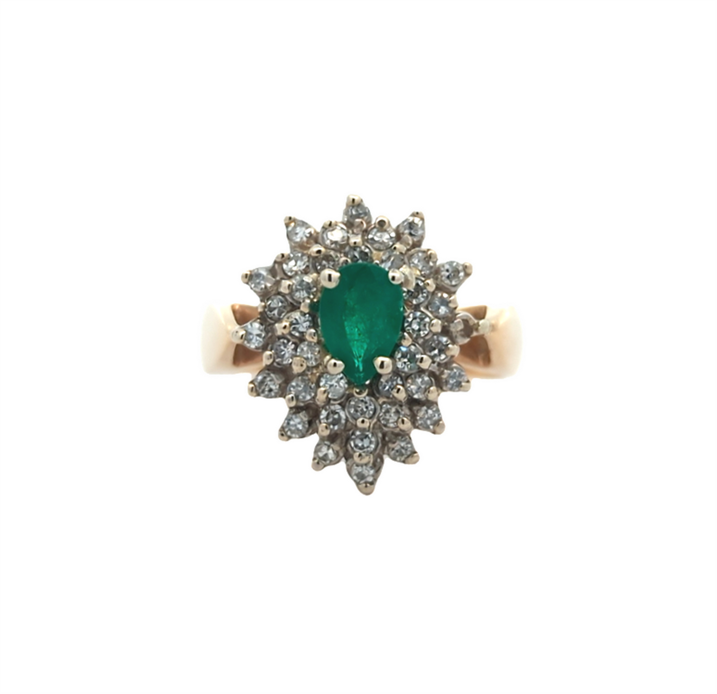 14KT Yellow and White Gold Natural Emerald and 0.32ctw Diamond Estate Cluster Ring