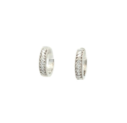 14KT White Gold 0.50ctw Diamond Estate Huggy Earrings