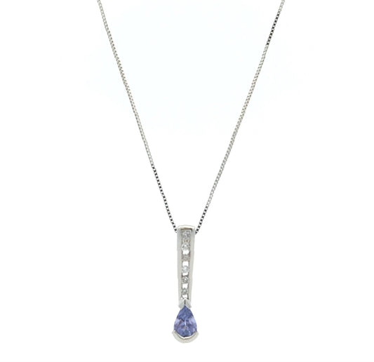 14KT White Gold Tanzanite and Diamond 18" Estate Necklace