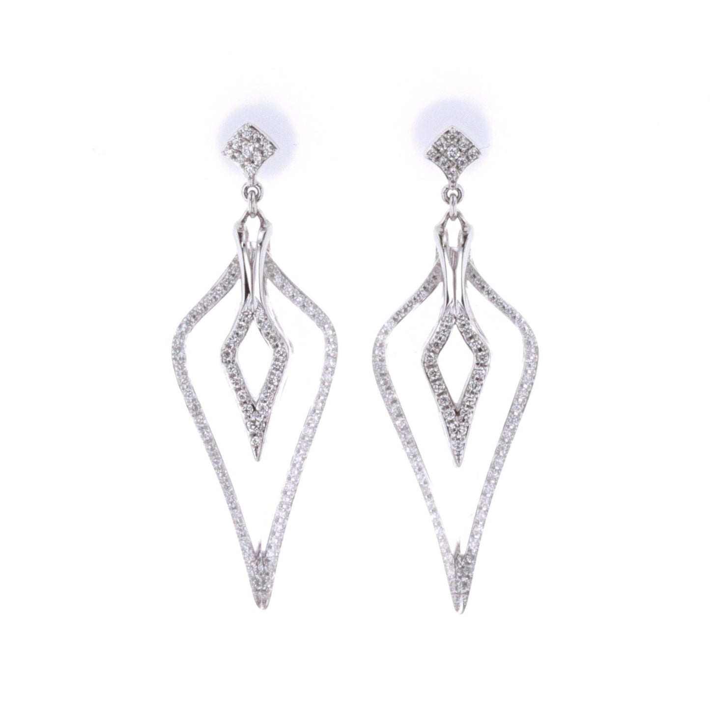 18KT White Gold Natural Clear Quartz and 0.63ctw Diamond Drop Earrings