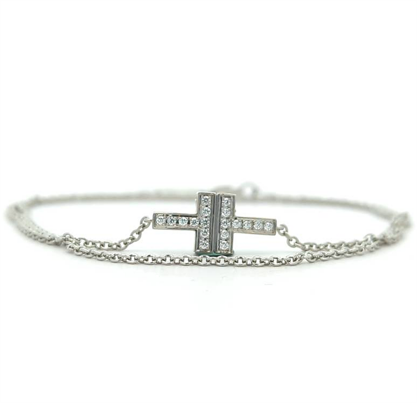 18KT White Gold "Tiffany & Co" Diamond Estate Double Wrap Bracelet