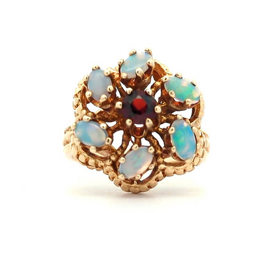 10KT Yellow Gold Opal and Garnet Estate Ring