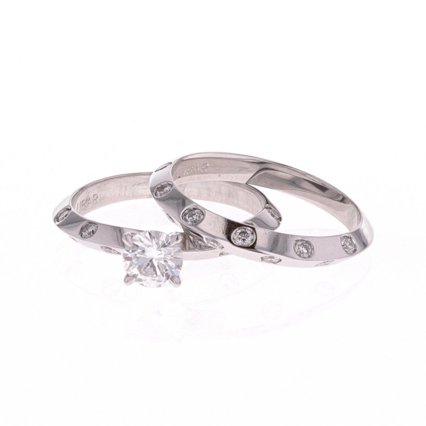 14KT White Gold 0.91ctw Diamond Estate Engagement Ring and Matching Band