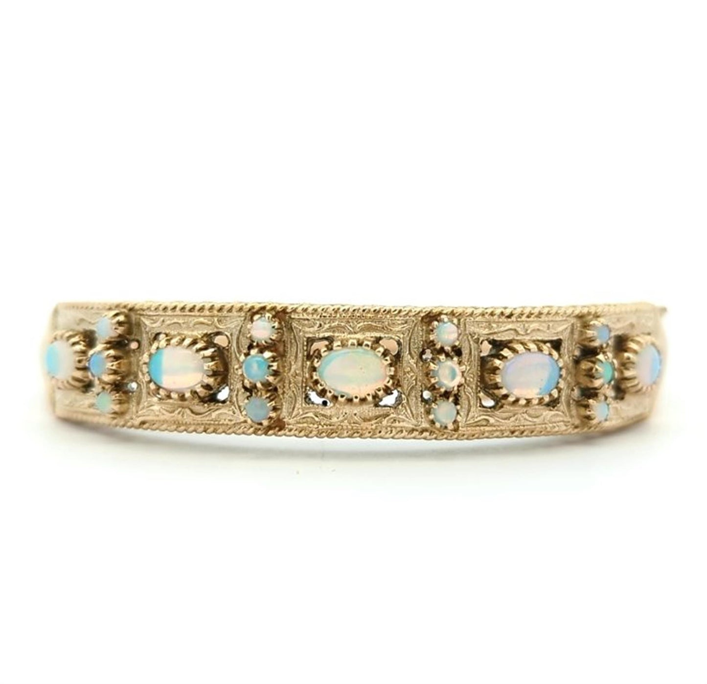 14KT Yellow Gold White Opal Estate Hinged Bangle