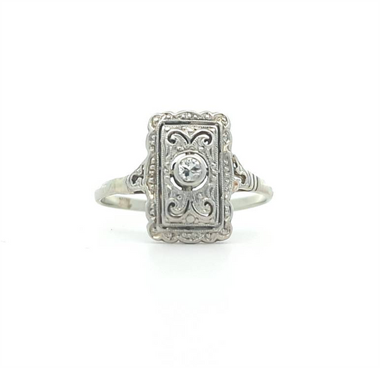 18KT White Gold Diamond Antique Estate Ring