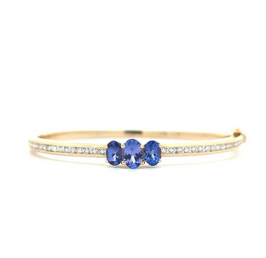 14KT Yellow Gold Natural Tanzanite and 1.04ctw Diamond Bangle