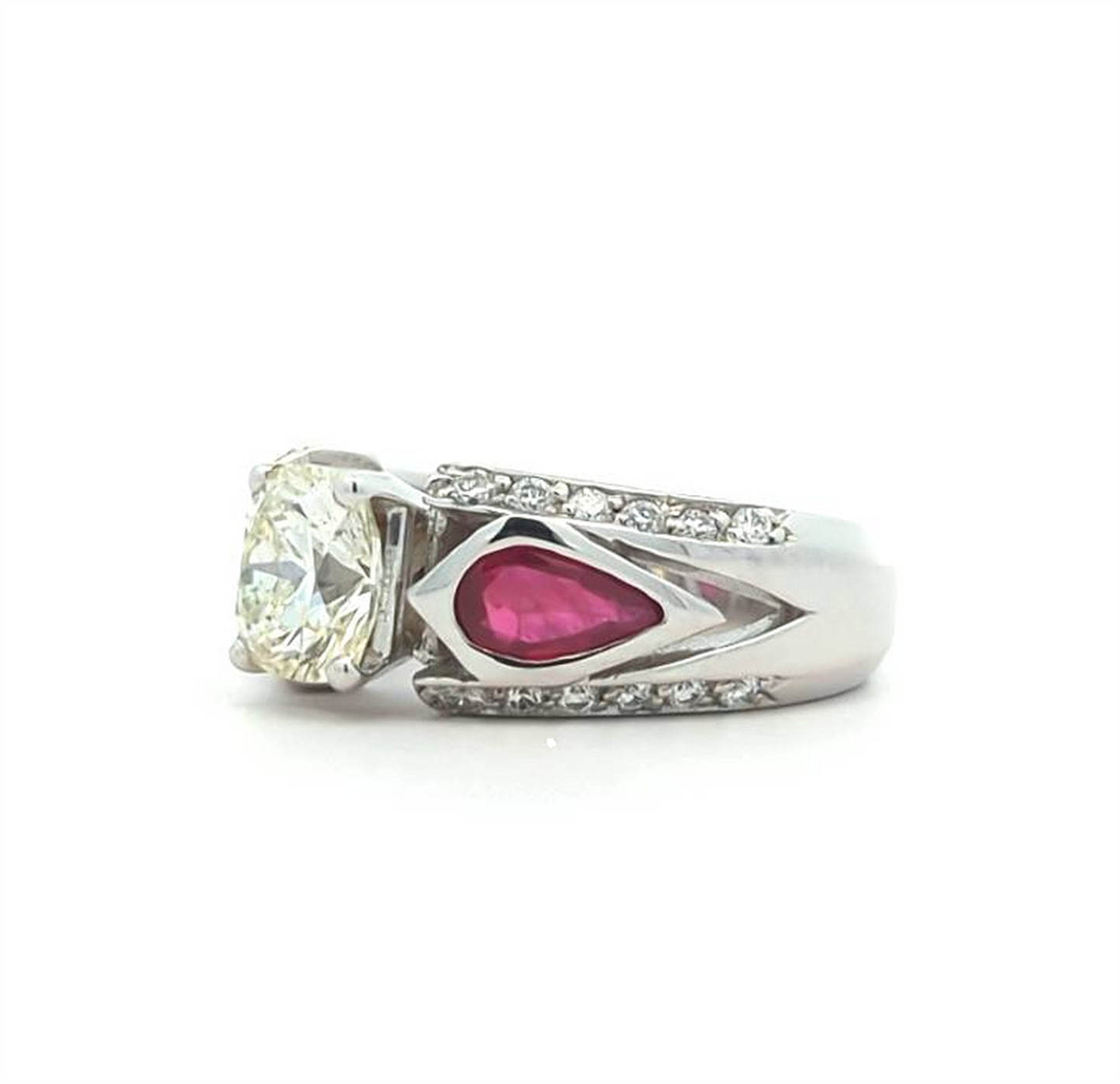 18KT White Gold Ruby and 1.58ctw Diamond Estate Engagement Ring