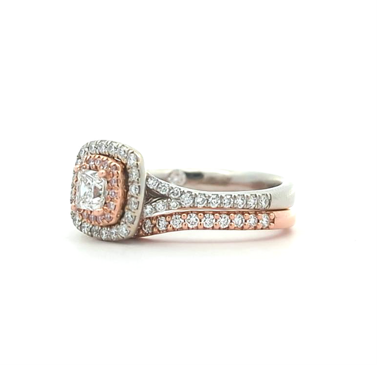 14KT White and Rose Gold 1.16ctw Diamond Estate Engagement Ring and Matching Band