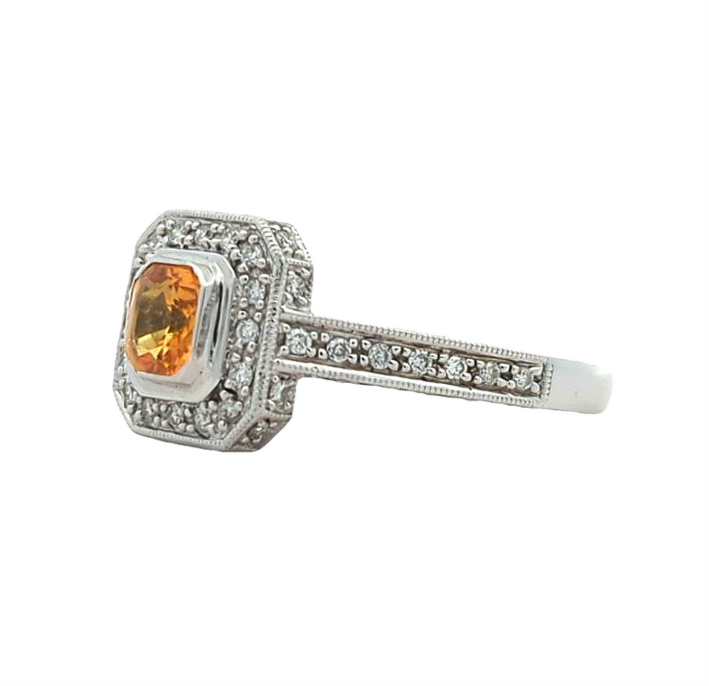 14KT White Gold Orange Sapphire and 2.18ctw Diamond Ring