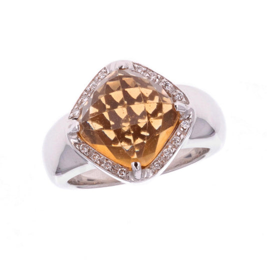 14KT White Gold Citrine Diamond Estate Ring