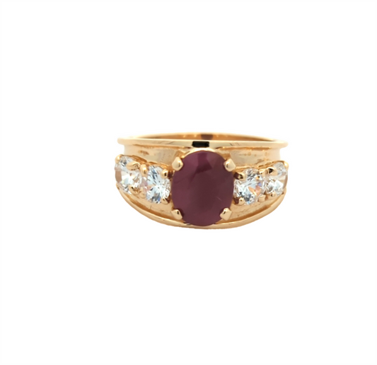 14KT Yellow Gold Glass Filled Ruby and CZ Estate Ring