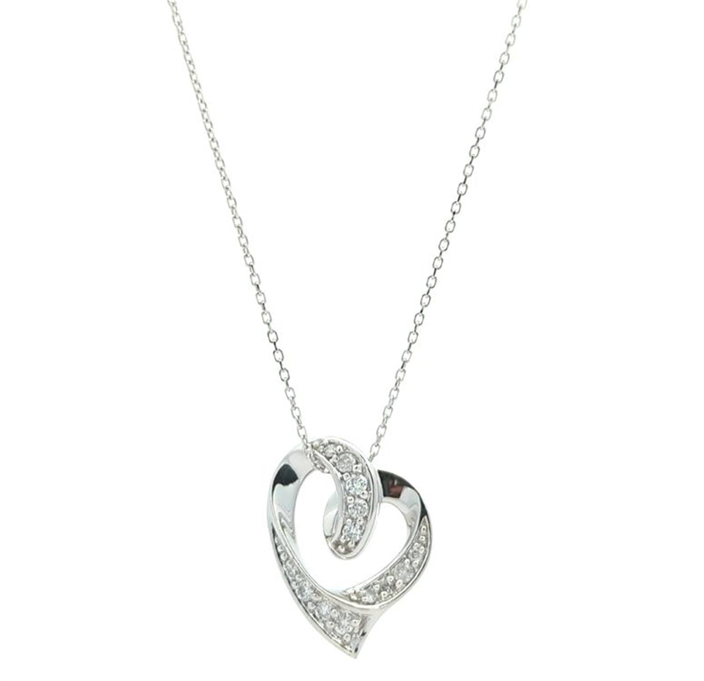 10KT White Gold 0.26ctw Diamond 18" Estate Heart Necklace