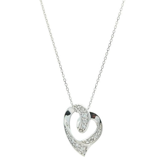 10KT White Gold 0.26ctw Diamond 18" Estate Heart Necklace