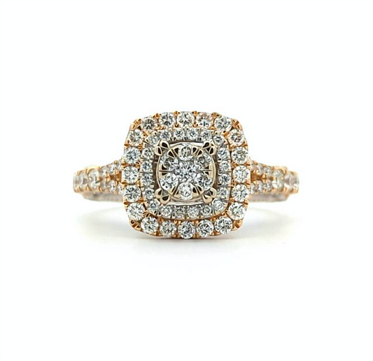 18KT Yellow and White Gold 1.22ctw Diamond Cluster Estate Ring